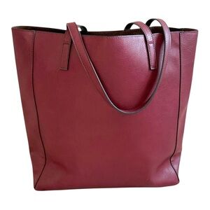 Burgundy Vegan Leather Large Tote Bag Set Suede Lining 16” x 13” New NWOT